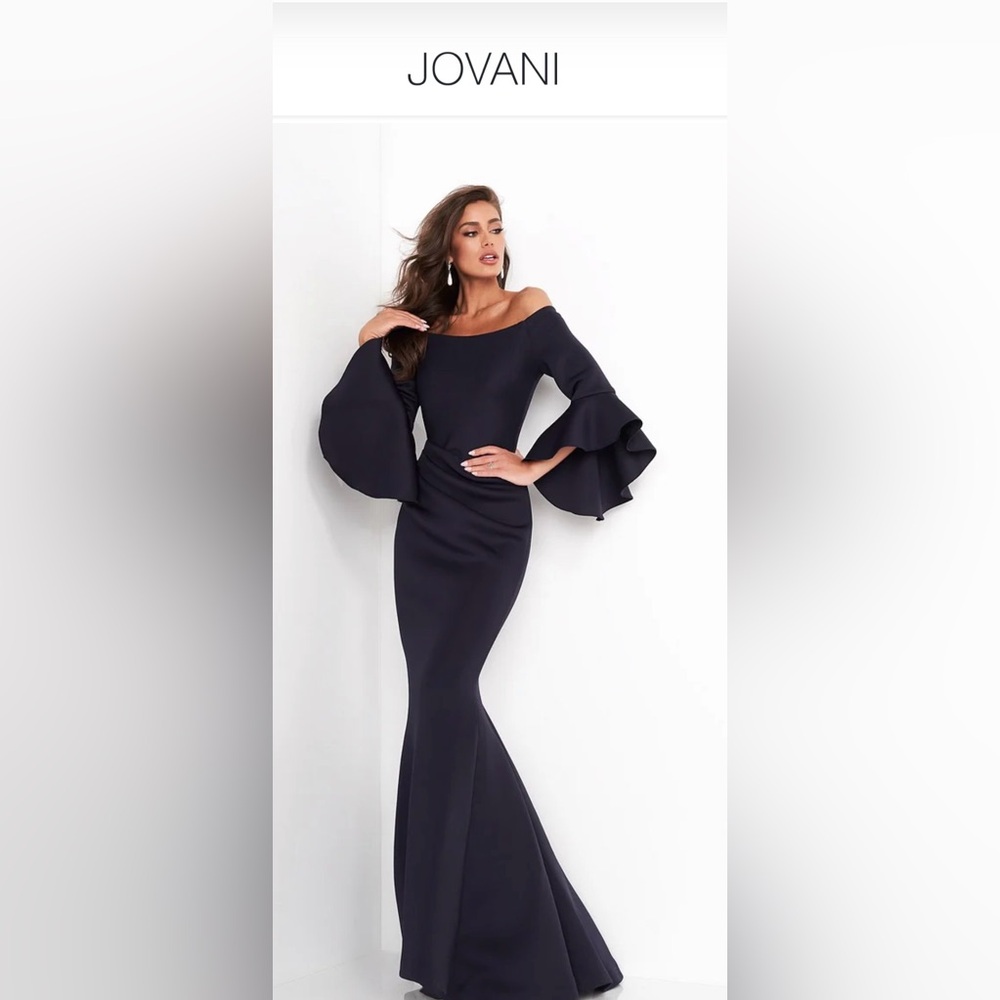 Jovani Scuba Off the Shoulder w/Bell Sleeves Size 14 - Picture 3 of 11